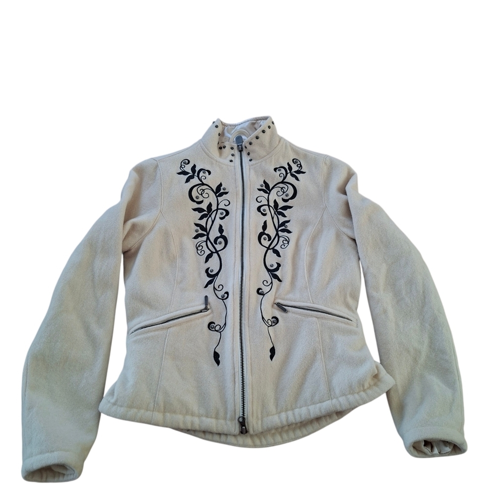 Powder PR River Cream Wool Jacket with Black Embroidery Cardigan Outfitters - Picture 2 of 12